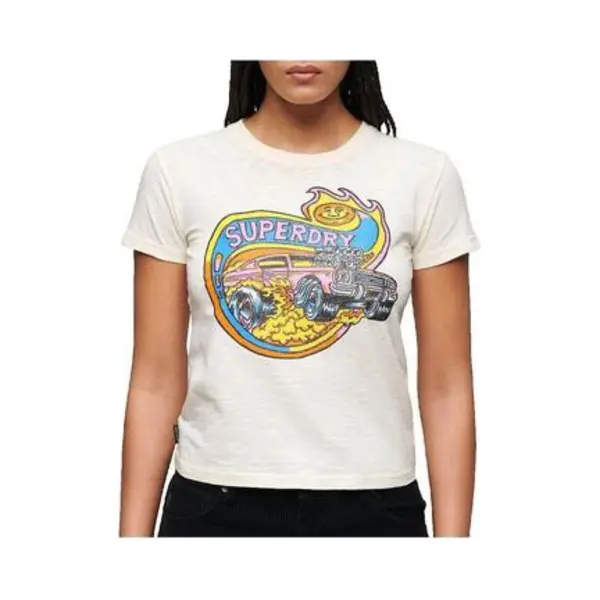 Eng Anliegendes T-Shirt Mit Neonmotiv, Damen Superdry Motor thumbnail