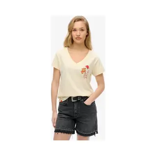 Damen T-Shirt Mit V-Ausschnitt Superdry Suika Metallic