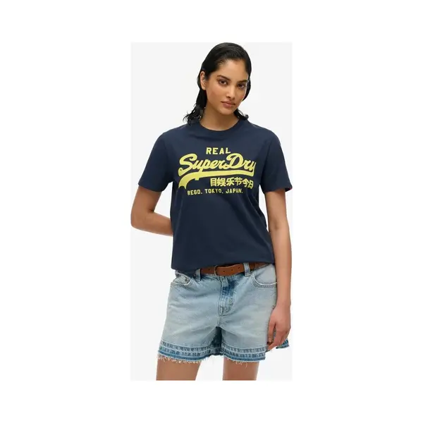 Superdry, Damen, Shirts, Figurbetontes T-Shirt In Neonfarben Mit Vintage-Logo, Blau, (Xs) thumbnail