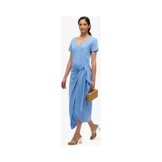 Superdry Für Damen. W8011944A Midikleid Blau Geflammt überkreuzt (M), Lässig, Baumwolle, Kurzarm