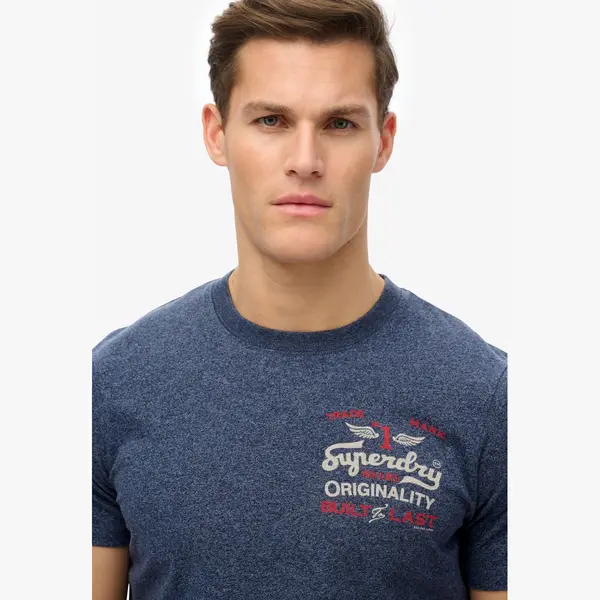 Superdry Herren Lässiges Vintage Workwear T-Shirt Blau Gesprenkelt Xxl thumbnail