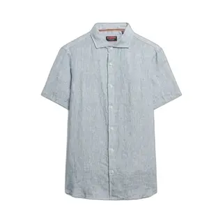Superdry Herren Vacation Hemd Mit Kurzen Ärmeln Aus Leinen Marineblau Ticking Leinen L