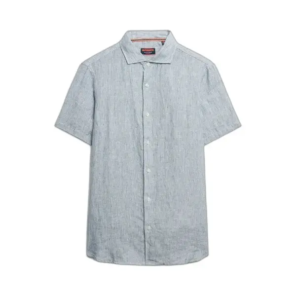 Superdry Herren Vacation Hemd Mit Kurzen Ärmeln Aus Leinen Marineblau Ticking Leinen L thumbnail