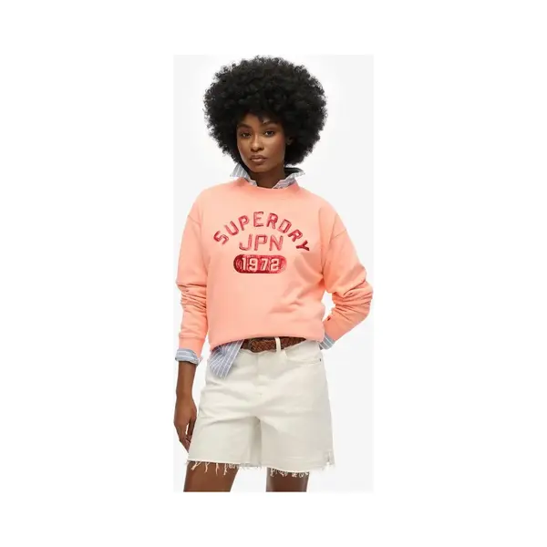 Superdry, Damen, Pullover, Embellished Varsity Loose Crew Dames Trui, Orange, (L) thumbnail