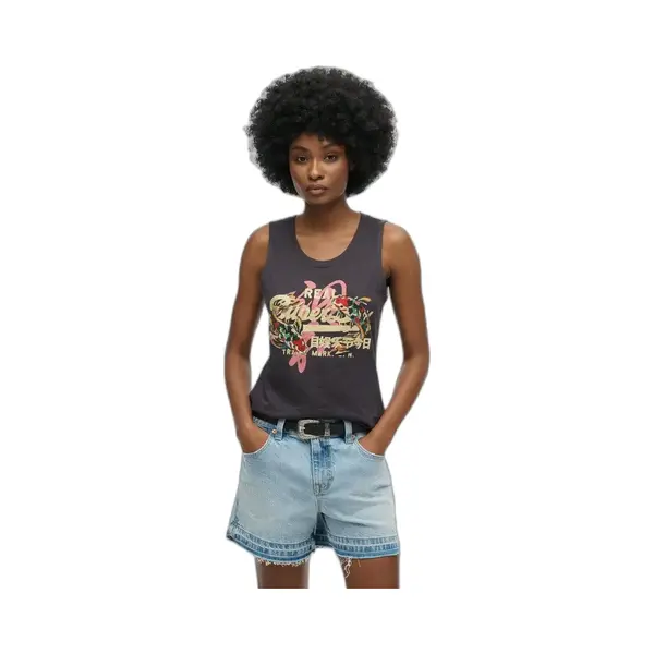 Superdry, Damen, Shirts, Vintage Logo Tokyo Trägerhemd Mit Rundhalsausschnitt, Grau, (12XL) thumbnail