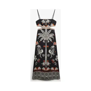 Superdry Damen Auffallendes Maxikleid Mit Aussparung Dschungelfieber Schwarz 40