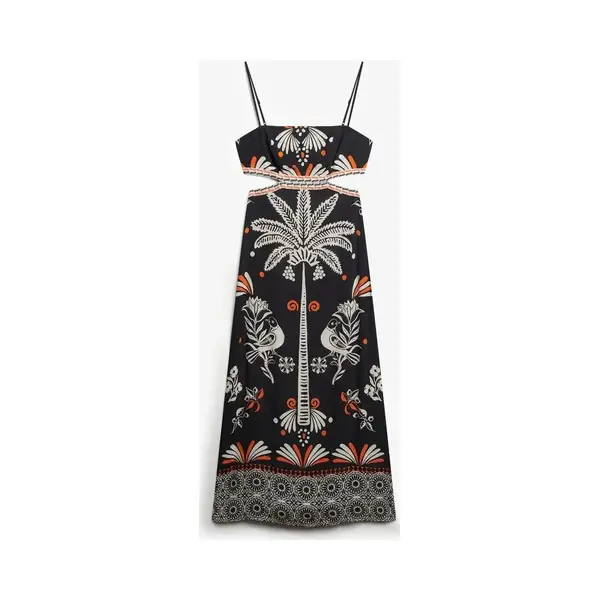 Superdry Damen Auffallendes Maxikleid Mit Aussparung Dschungelfieber Schwarz 40 thumbnail