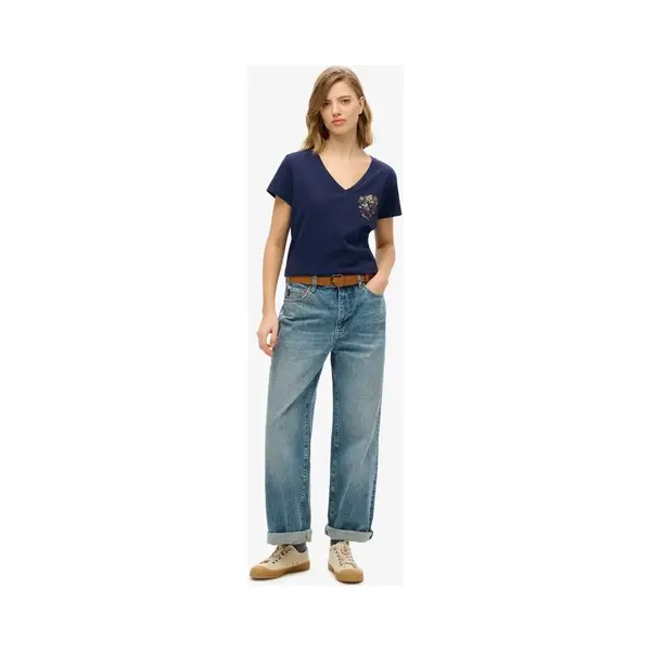 Damen T-Shirt Mit V-Ausschnitt Superdry Suika Metallic thumbnail