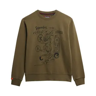 Superdry For Man. M2014249A Tokyo Narrative Loose Sweatshirt Brown Greenish Brown (S), Casual, Cotton