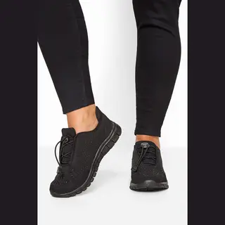 Yours Wide And Extra Wide Fit Embellished Drawcord Trainers In Black