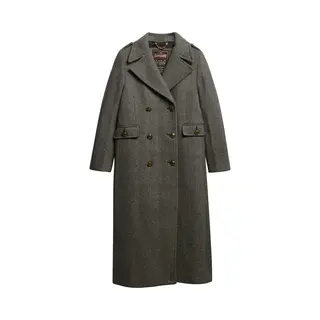 Superdry Damen Zweireihiger Mantel Aus Wollmischung Elfenbein/Schwarzes Fischgrätmuster 44