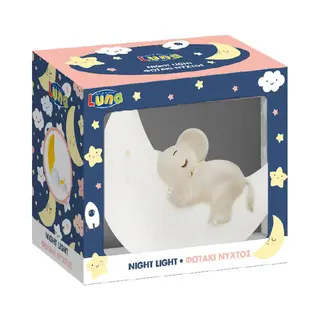 Luna Toys Maan & Olifant Nachtlamp – Nachtlicht 15, 5×6, 8×13, 5 Cm – Met 4 Kleuren – Kindvriendelijk