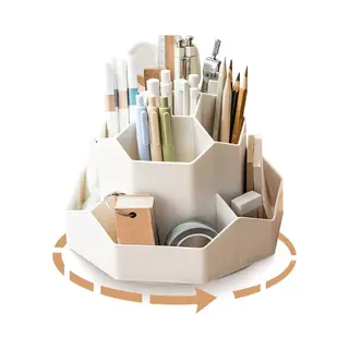 Poolster Draaiende Bureau Organizer – Lichtgrijs - Pennenhouder – Pennenbak – Kunststof – Roterend Opbergsysteem – Bureau Accessoires – Make-up