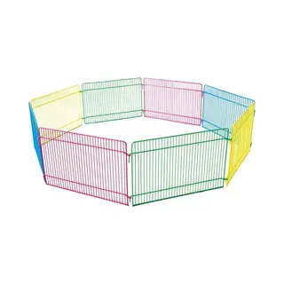 Konijnenren – Knaagdierren – Flamingo Ren Meerkleurig – Ø84, 5cm Hoogte 23cm – 8 Panelen – Metaal – 1 Deur Met Haaksluiting –