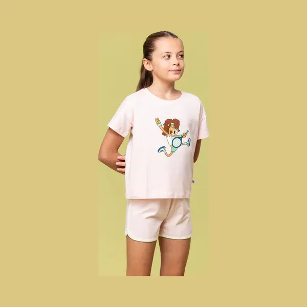 Woody Pyjama Meisjes/dames - Lichtroze - Leeuw - 241-10-Pzg-Z/406 - Maat 116 thumbnail