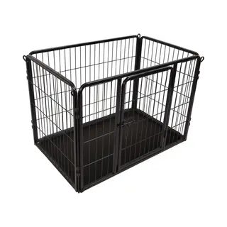 Hondenren – Puppyren – Hondenkennel – Hondenbench – Flamingo Kazan Zwart S – 93x59x64cm – Metaal Met Epoxy Coating – Schuifslot –