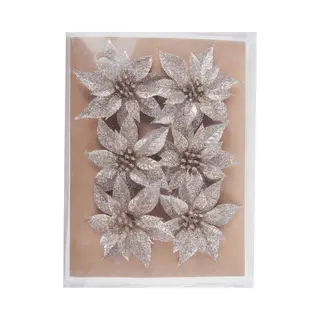 Cosy&Trendy Cosy & Trendy Decoratie Rozen Bloemen - 6x St - Champagne - Glitter - Op Clip - 8 Cm - Kerstversiering