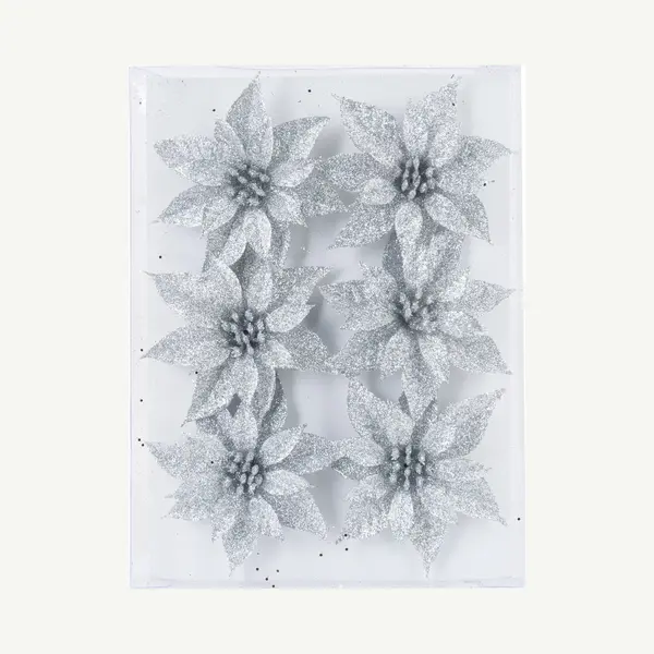 Cosy&Trendy 6x Stuks Decoratie Bloemen Rozen Zilver Glitter Op Ijzerdraad 8 Cm - Decoratiebloemen/kerstboomversiering/kerstversiering thumbnail