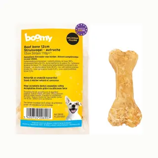 Boomy - Hondensnacks - Kauwbotten Hond - Beef Bone Met Struisvogel En Collageen - 12cm - 2 X 2st