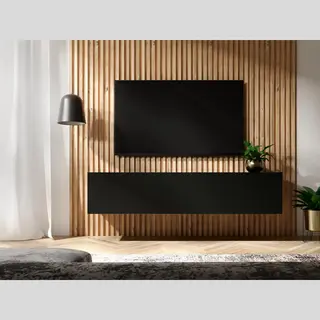 Mobistoxx Tv Meubel - Tv Kast - Mat Zwart - Zwart Tv Meubel - 140 Cm - Klapdeur Met 3 Vakken - Met Gasveren En Kabeldoorgangen - Tv Kast Hout -