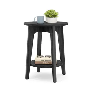 Acaza Bijzettafel - Nachtkastje - Zwart - 40 X 50 Cm (B X H) - Kleine Salontafel - Banktafel - Salontafel Rond - Salontafel Zwart - Ronde Salontafel -