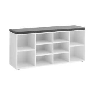 Acaza Schoenenkast - Schoenenrek - Schoenenbank - Met Zitkussen - 10 Vakken - 104 X 30 X 50 Cm - Wit En Grijs