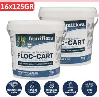 Famiflora Floc-Cart Vlokmiddel Kousjes 2KG - 16 Kousjes (2 Emmers Van 1KG) - Geschikt Voor Zwembad En Spa