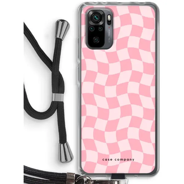 Case Company® - Hoesje Met Koord Geschikt Voor Xiaomi Redmi Note 10 Pro Hoesje Met Koord - Grid Roos - Telefoonhoesje Met Zwart Koord - Bescherming thumbnail