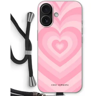 Case Company® - Hoesje Met Koord Geschikt Voor IPhone 16 Hoesje Met Koord - Hart Roos - Telefoonhoesje Met Zwart Koord - Bescherming Aan Alle Kanten