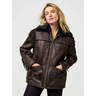 Wrangler Relaxed Fringe Wrange Jacket Brown Leather Size L