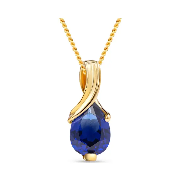 Miore Necklace For Women In Yellow Gold- Pear Shape Blue Sapphire Pendant 14CT 585 With 18ct Gold Plated Silver Chain-45 Cm Long-gift Box Included thumbnail