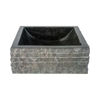 Aloni Vierkante Waskom Alur Kuipvormig – 40x40x15 Cm – Zwart – Natuursteen