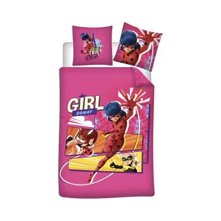 Miraculous Dekbedovertrek Girl Power 140 X 200 Cm + 63 X 63 Cm - Polyester - Roze