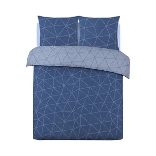 Vision – Wendebettwäsche - Hugo Blau/jeansblau – Set Mit Bettbezug 200 X 200 Cm Und 2 Kissenbezüge Für Doppelbett – 100 % Baumwolle