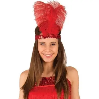 Rode Charleston Hoofdband Met Veren - Voor Dames - Carnaval Verkleed Artikelen - Roaring Twenties