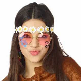Carnaval/festival Hippie Flower Power Hoofdband - Met Madeliefjes Bloemen - Verkleed Accessoires Dames