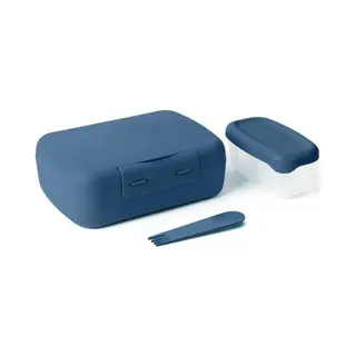 Amuse Brunch & Salad Brooddoos Navy - Lunchbox Met Lekvrij Snackdoosje En Spork - Bpa-vrije Broodtrommel - Blauw - 210x156x71mm