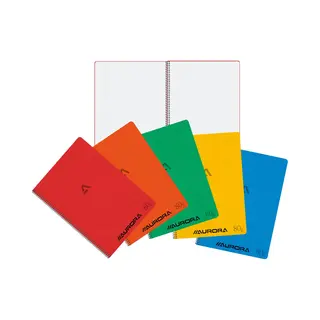 Aurora Spiraalschrift - Notitieblok - A4 - Ruit 5x5mm - 80 G - Assorti Verpakking - 10 Stuks