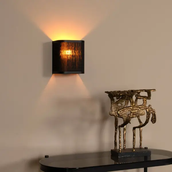 Lucide Wandlamp Tagalog Van Rotan, Zwart/naturel thumbnail