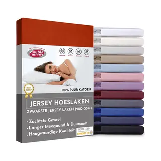 Double Jersey Hoeslaken - Hoeslaken 140x200+30 Cm - 100% Katoen Terra