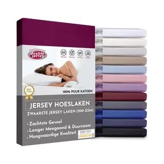 Double Jersey Hoeslaken - Hoeslaken 180x200+30 Cm - 100% Katoen Burgundy