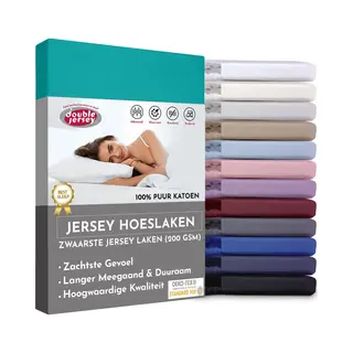 Double Jersey Hoeslaken - Hoeslaken 180x200+30 Cm - 100% Katoen Turquoise