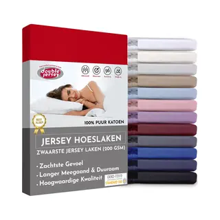 Double Jersey Hoeslaken - Hoeslaken 200x200+30 Cm - 100% Katoen Rood