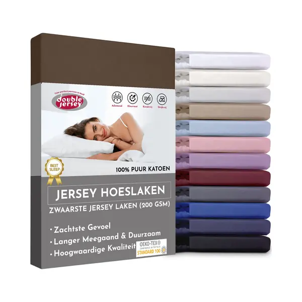 Double Jersey Hoeslaken - Hoeslaken 100x200+30 Cm - 100% Katoen Mokka thumbnail