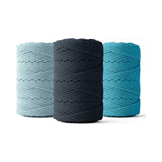 Ledent Makramee Garn (2mm, 3 X 70M, Dunkelblau, Hellblau & Türkis) - Doppelt Gedrehtes Seil Aus 100% Recycelter Baumwolle Zum Basteln