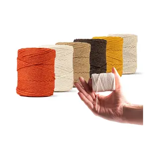 Ledent Macramé Touw (1mm, 6x65m, Set 6 Kleuren) - Dubbel Getwist Touw Voor Macramé Van 100% Gerecycleerd Katoen - Setje Van 6 Kleine Rolletjes In
