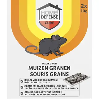 Home Defense - Muizenlokdoos Magik Grain 2 Stuks - Voldoende Voor 70 Muizen Per Lokdoos - Werkt Binnen 24 Uur - Muizenval - Muizengif Korrels, Graan