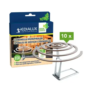 Edialux Citronella Geurspiralen 10 Stuks, Milieuvriendelijk Voor Tuin, Camping, Terras, Visvijvers, Picknicks En Barbecues, Met Houder, Ideaal Voor