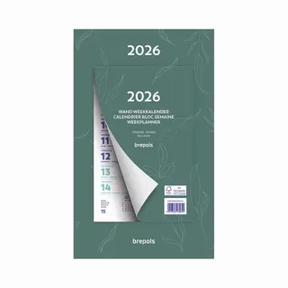 Brepols Wand-weekkalender 2026 - Fantasy - Week Begint Op Maandag - 19 X 31 Cm - Groen
