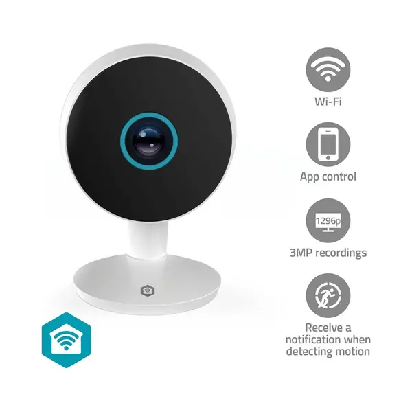 Nedis SmartLife Innenkamera Wi-Fi 3MP Full Hd 1296p Cloud Storage (optional) / MicroSD (not En (2304 X 1296 Pixels), Netzwerkkamera, Weiss thumbnail